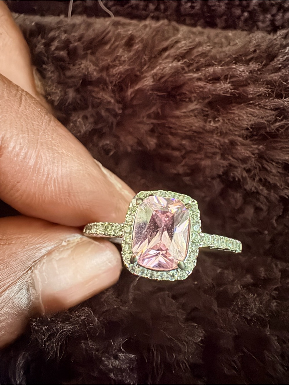 Pink Cushion-Cut Halo Ring with Pavé Band - Women Jewelry